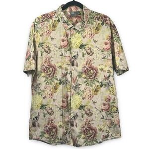 ASOS Rose Floral Cotton Camp Shirt Men's Size 2XL Preppy Breathable Birds
